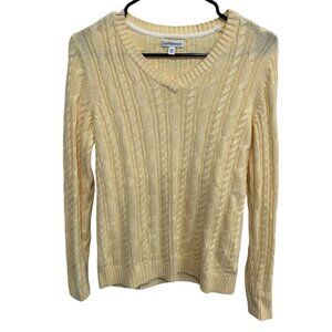 Croft & Barrow Womens XS Cable Knit V-Neck Sweater Cotton Yellow Long Sleeve